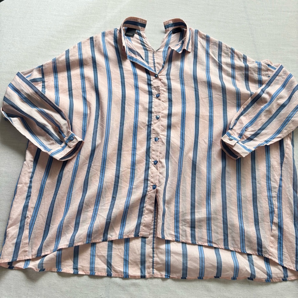 Pinko Striped Button Shirt Pink Blue Cotton Top Size 6 | Chic Modern